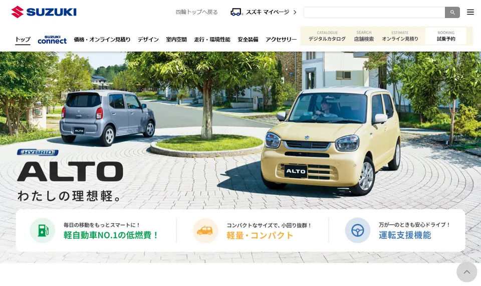 スズキ公式サイトに掲載されたアルトのファーストビュー