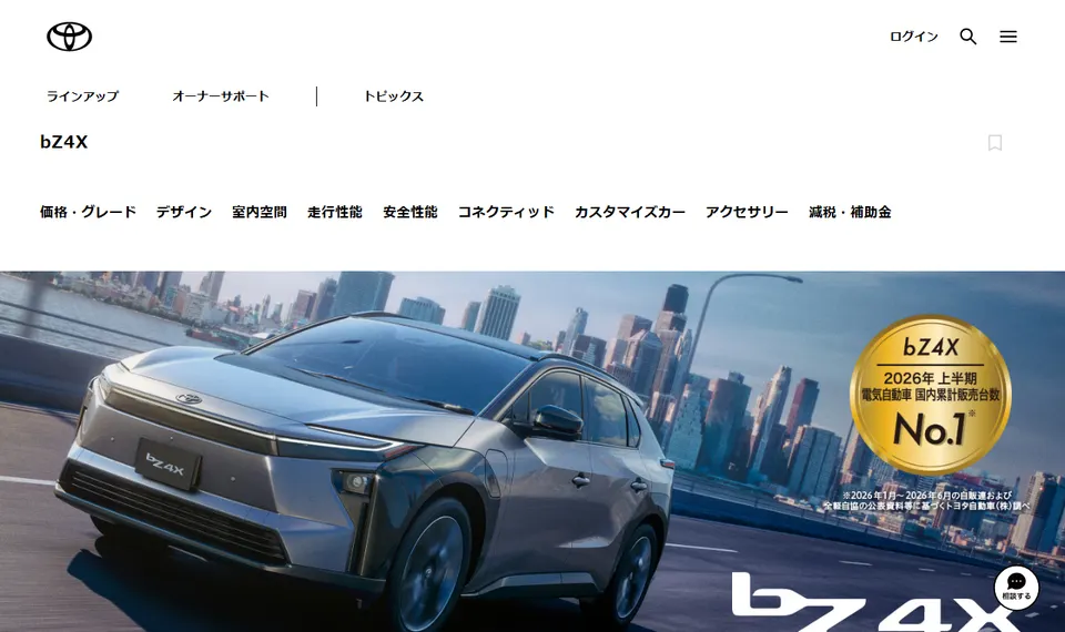 トヨタ公式サイトに掲載されたbZ4Xのファーストビュー