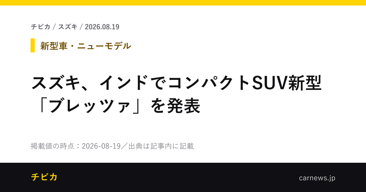 スズキ、インドでコンパクトSUV新型「ブレッツァ」を発表 - チビカのニュースカード