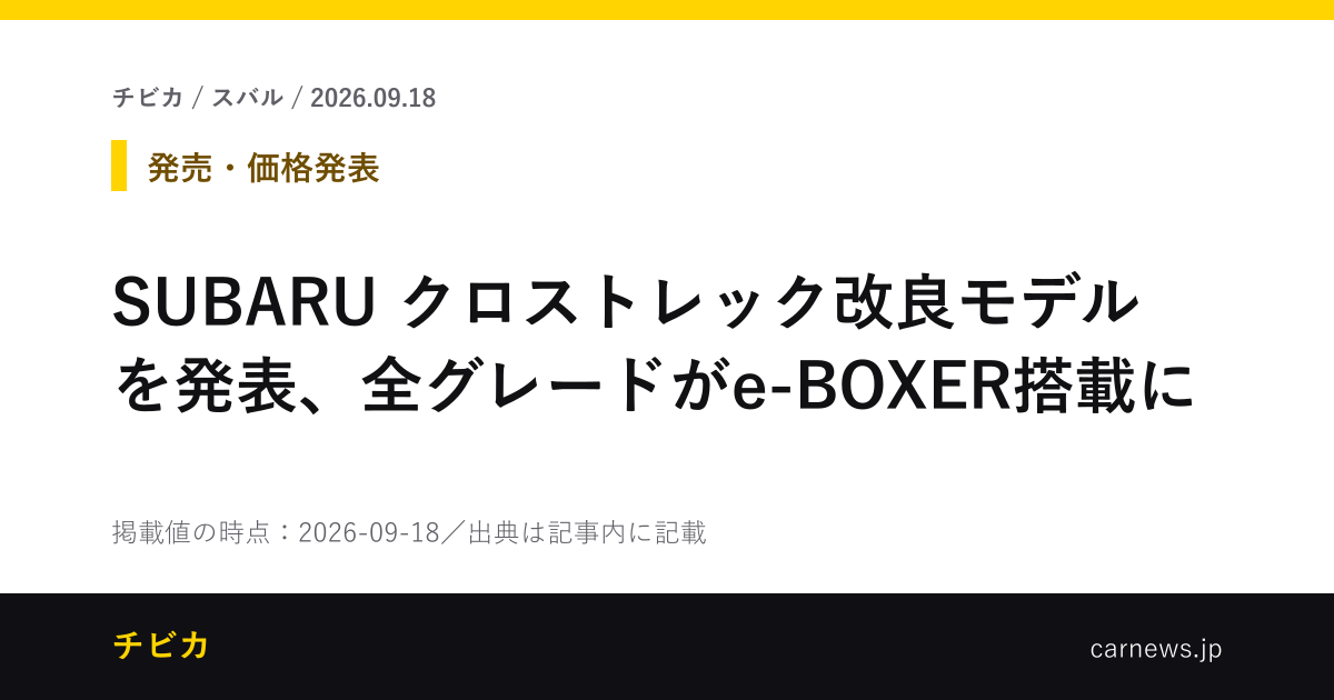 SUBARU クロストレック改良モデルを発表、全グレードがe-BOXER搭載に - チビカのニュースカード