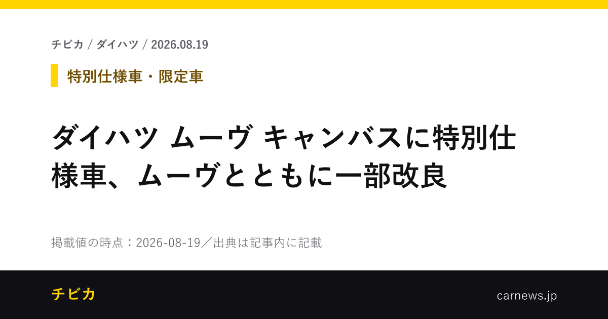 ダイハツ ムーヴ キャンバスに特別仕様車、ムーヴとともに一部改良 - チビカのニュースカード